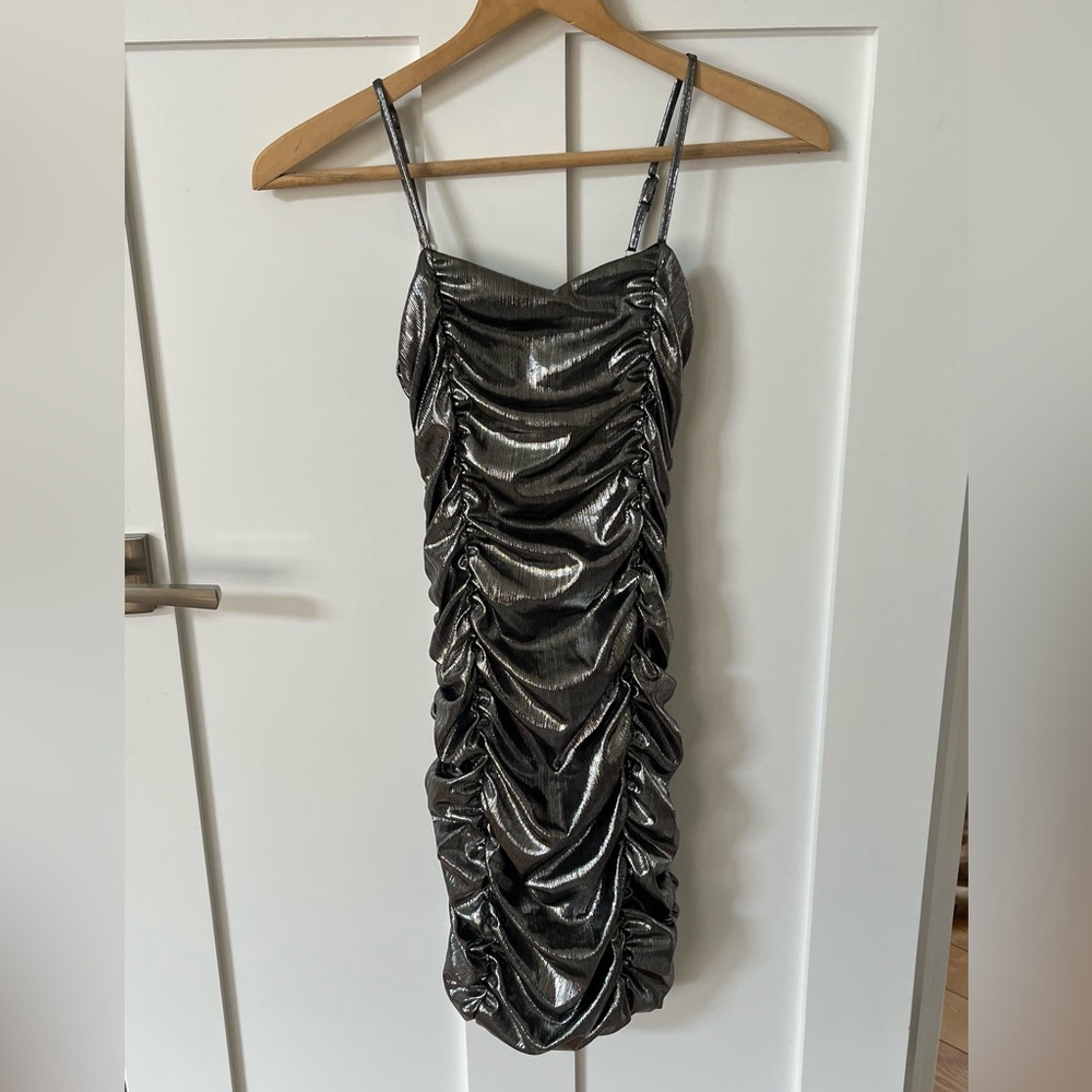 KatieJ NYC Elegant Silver Ruched Dress. Juniors size XS